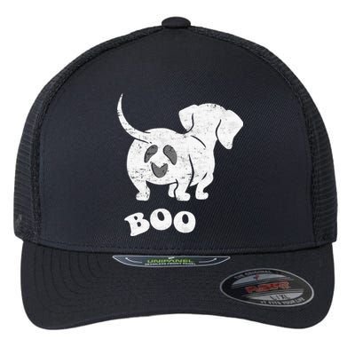 Boo Dachshund Spooky Dog Wiener Halloween Costume Flexfit Unipanel Trucker Cap