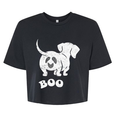 Boo Dachshund Spooky Dog Wiener Halloween Costume Bella+Canvas Jersey Crop Tee