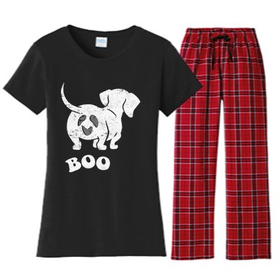 Boo Dachshund Spooky Dog Wiener Halloween Costume Women's Flannel Pajama Set