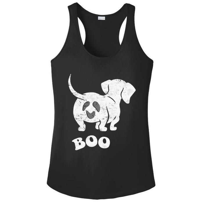 Boo Dachshund Spooky Dog Wiener Halloween Costume Ladies PosiCharge Competitor Racerback Tank