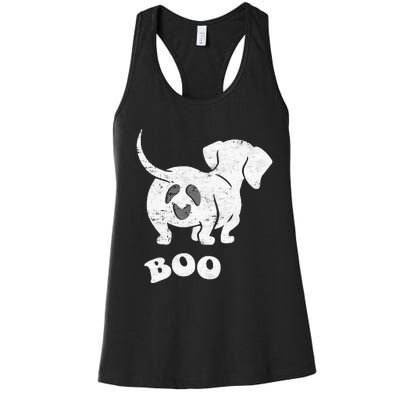 Boo Dachshund Spooky Dog Wiener Halloween Costume Women's Racerback Tank