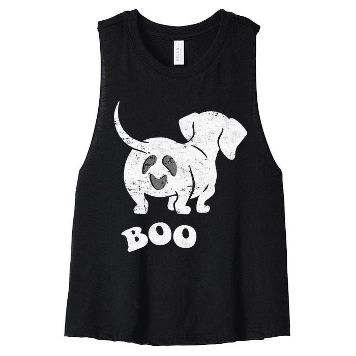 Boo Dachshund Spooky Dog Wiener Halloween Costume Women's Racerback Cropped Tank