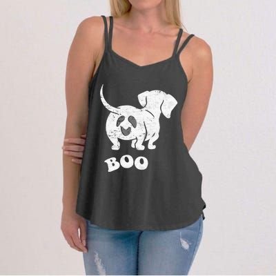 Boo Dachshund Spooky Dog Wiener Halloween Costume Women's Strappy Tank