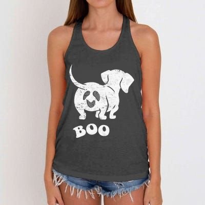 Boo Dachshund Spooky Dog Wiener Halloween Costume Women's Knotted Racerback Tank