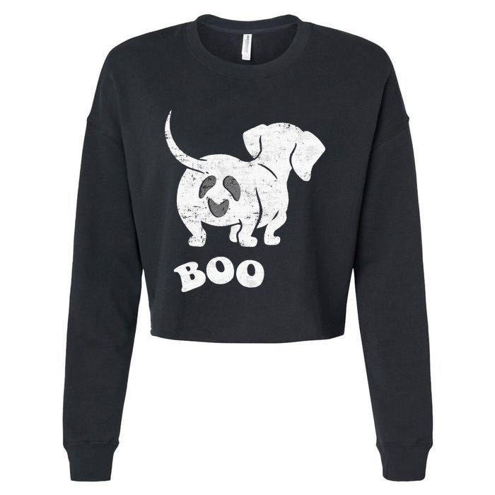 Boo Dachshund Spooky Dog Wiener Halloween Costume Cropped Pullover Crew