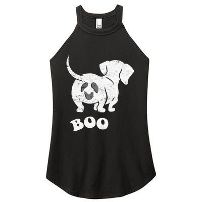 Boo Dachshund Spooky Dog Wiener Halloween Costume Women's Perfect Tri Rocker Tank