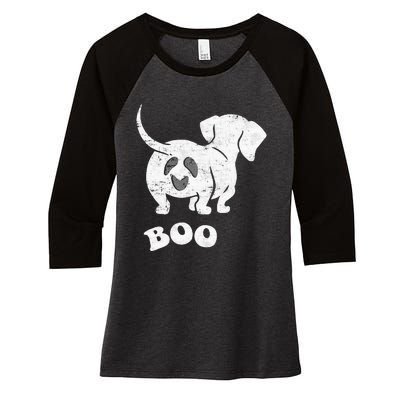 Boo Dachshund Spooky Dog Wiener Halloween Costume Women's Tri-Blend 3/4-Sleeve Raglan Shirt