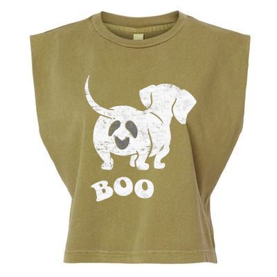 Boo Dachshund Spooky Dog Wiener Halloween Costume Garment-Dyed Women's Muscle Tee