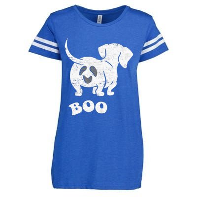 Boo Dachshund Spooky Dog Wiener Halloween Costume Enza Ladies Jersey Football T-Shirt