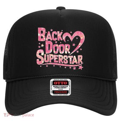 Back Door Superstar Meme Pink Glitter High Crown Mesh Back Trucker Hat