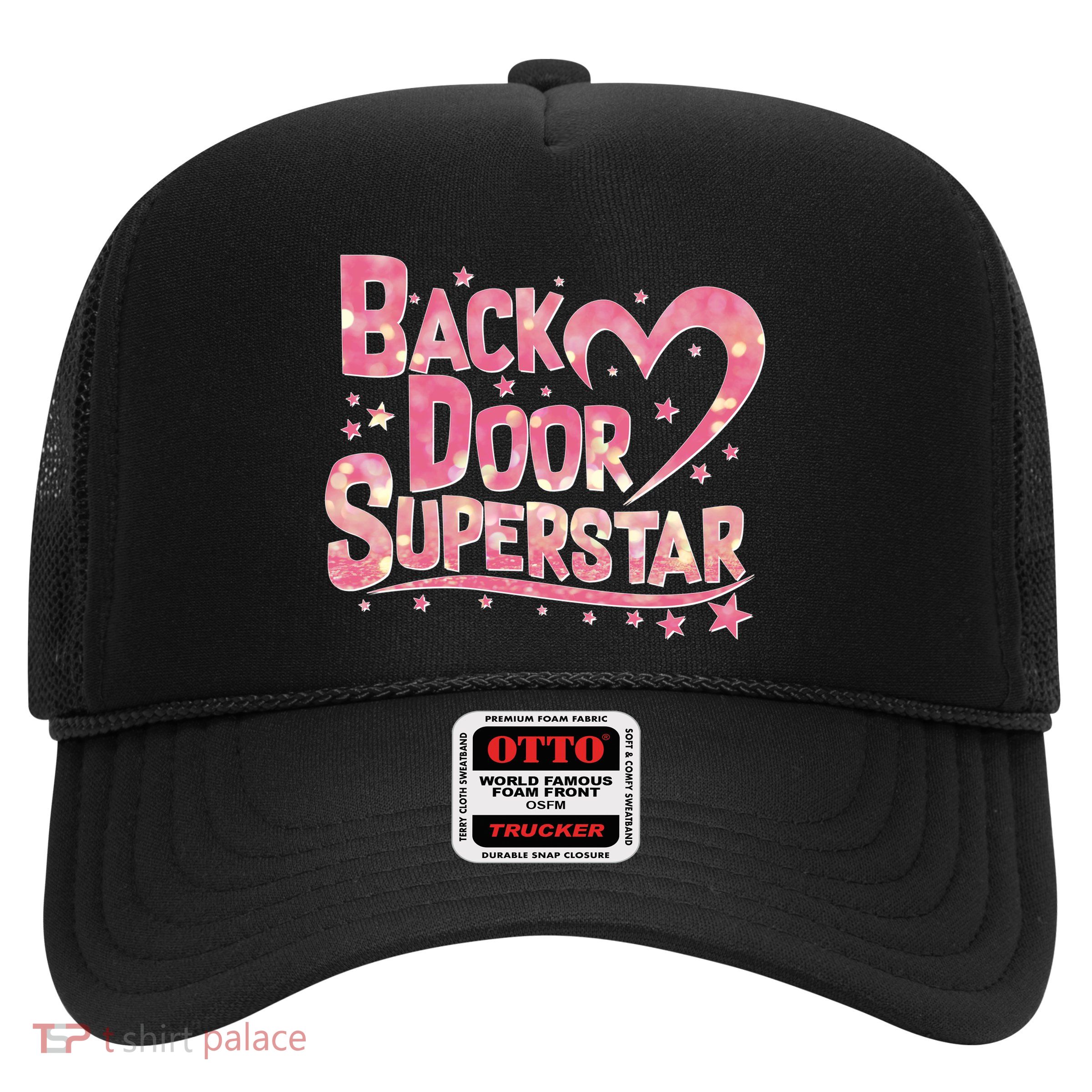 Back Door Superstar Meme Pink Glitter Trucker Hat