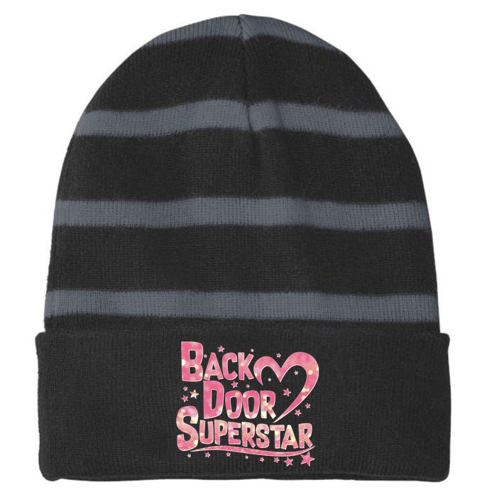 Back Door Superstar Meme Pink Glitter Striped Beanie with Solid Band