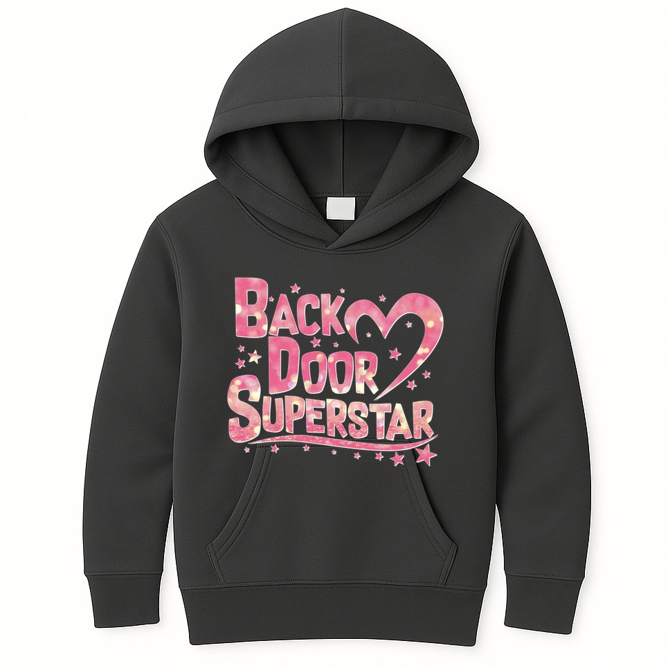 Back Door Superstar Meme Pink Glitter Kids Hoodie