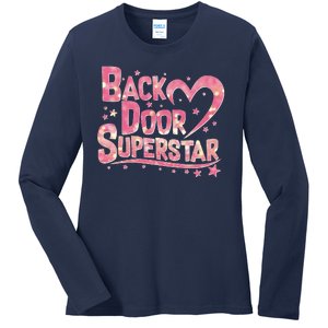 Back Door Superstar Meme Pink Glitter Ladies Long Sleeve Shirt