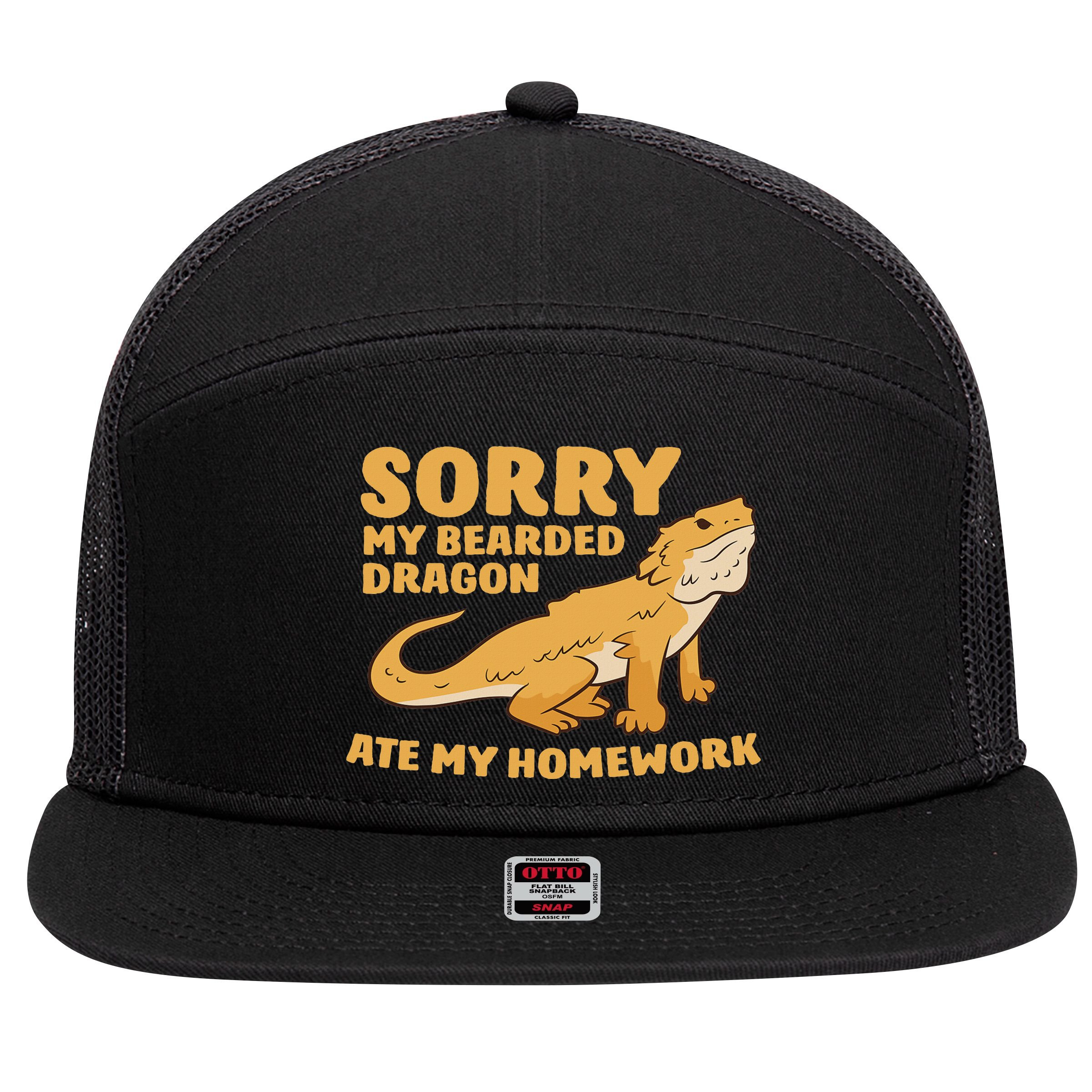 Bearded Dragon School My Bearded Dragon Ate My Homework 7 Panel Mesh Trucker Snapback Hat