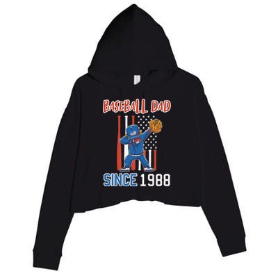 Baseball Dad Since 1988 Meaningful Gift Crop Fleece Hoodie