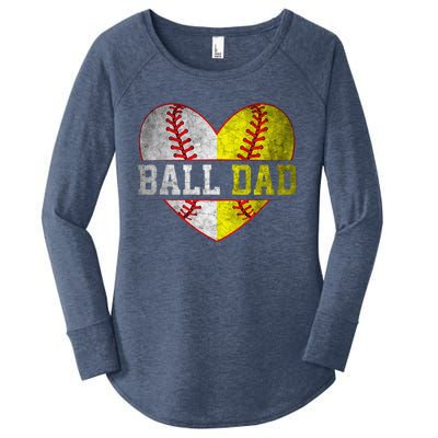 Ball Dad Softball Baseball For Father Day Women's Perfect Tri Tunic Long Sleeve Shirt