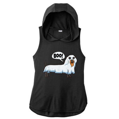 Boo Dachshund Spooky Dog Wiener Halloween Costume Gift Ladies PosiCharge Tri-Blend Wicking Draft Hoodie Tank