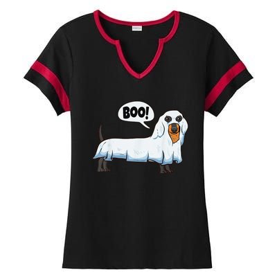 Boo Dachshund Spooky Dog Wiener Halloween Costume Gift Ladies Halftime Notch Neck Tee