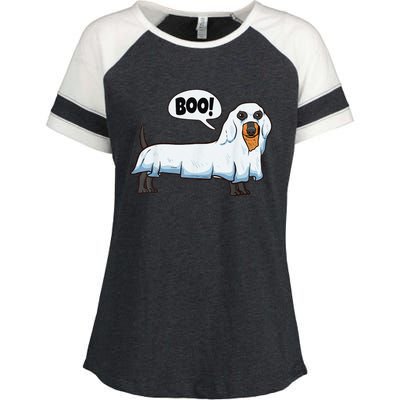 Boo Dachshund Spooky Dog Wiener Halloween Costume Gift Enza Ladies Jersey Colorblock Tee