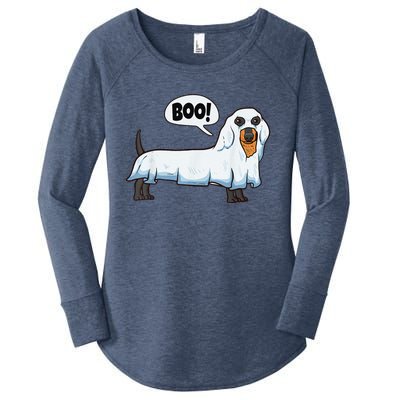 Boo Dachshund Spooky Dog Wiener Halloween Costume Gift Women's Perfect Tri Tunic Long Sleeve Shirt