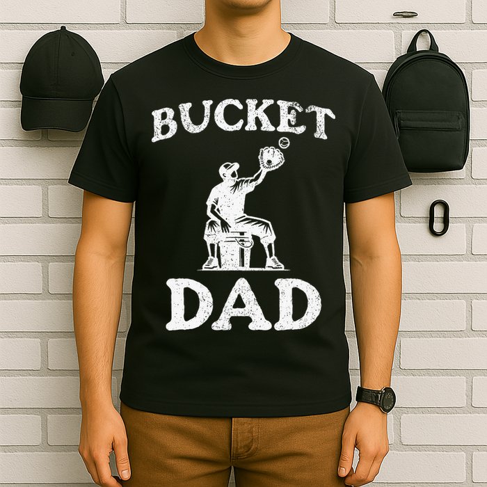 Bucket Dad Softball Dad Baseball T-Shirt