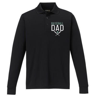 Baseball Dad Sport Father Daddy Gift Performance Long Sleeve Polo