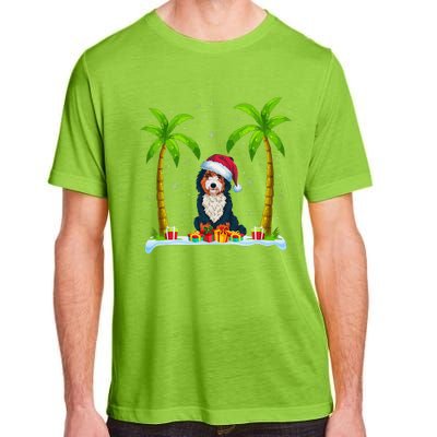 Bernedoodle Dog Santa Hat Palm Tree Beach Xmas Pajama Adult ChromaSoft Performance T-Shirt