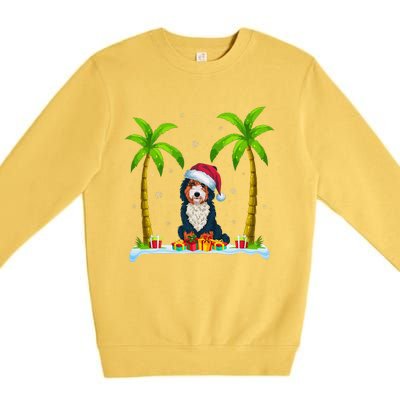 Bernedoodle Dog Santa Hat Palm Tree Beach Xmas Pajama Premium Crewneck Sweatshirt