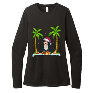 Bernedoodle Dog Santa Hat Palm Tree Beach Xmas Pajama Womens CVC Long Sleeve Shirt