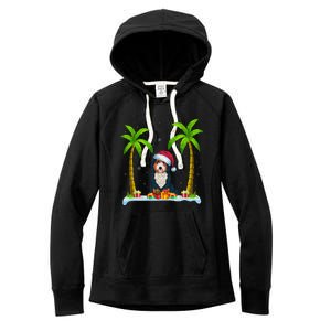 Bernedoodle Dog Santa Hat Palm Tree Beach Xmas Pajama Women's Fleece Hoodie