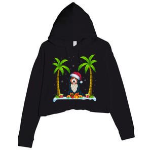 Bernedoodle Dog Santa Hat Palm Tree Beach Xmas Pajama Crop Fleece Hoodie