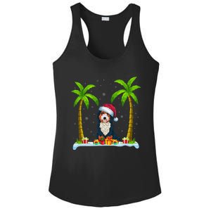 Bernedoodle Dog Santa Hat Palm Tree Beach Xmas Pajama Ladies PosiCharge Competitor Racerback Tank