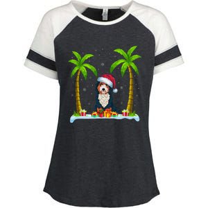 Bernedoodle Dog Santa Hat Palm Tree Beach Xmas Pajama Enza Ladies Jersey Colorblock Tee