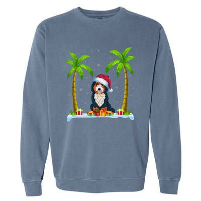 Bernedoodle Dog Santa Hat Palm Tree Beach Xmas Pajama Garment-Dyed Sweatshirt