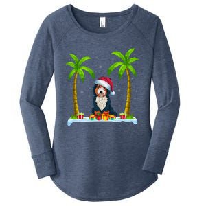 Bernedoodle Dog Santa Hat Palm Tree Beach Xmas Pajama Women's Perfect Tri Tunic Long Sleeve Shirt