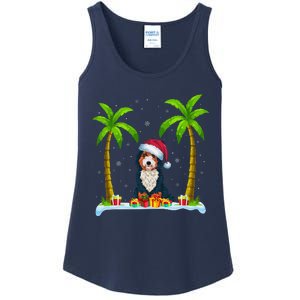 Bernedoodle Dog Santa Hat Palm Tree Beach Xmas Pajama Ladies Essential Tank