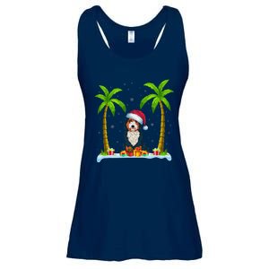 Bernedoodle Dog Santa Hat Palm Tree Beach Xmas Pajama Ladies Essential Flowy Tank