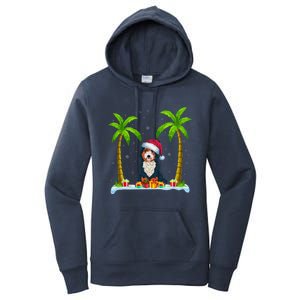 Bernedoodle Dog Santa Hat Palm Tree Beach Xmas Pajama Women's Pullover Hoodie