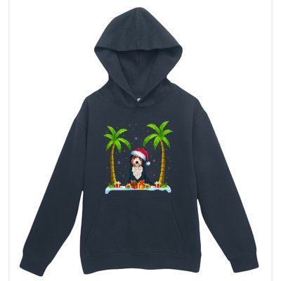 Bernedoodle Dog Santa Hat Palm Tree Beach Xmas Pajama Urban Pullover Hoodie