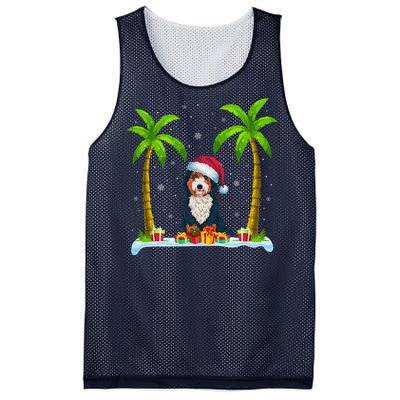 Bernedoodle Dog Santa Hat Palm Tree Beach Xmas Pajama Mesh Reversible Basketball Jersey Tank