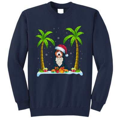 Bernedoodle Dog Santa Hat Palm Tree Beach Xmas Pajama Tall Sweatshirt