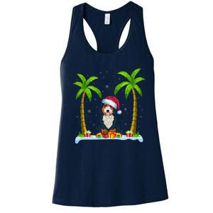 Bernedoodle Dog Santa Hat Palm Tree Beach Xmas Pajama Women's Racerback Tank