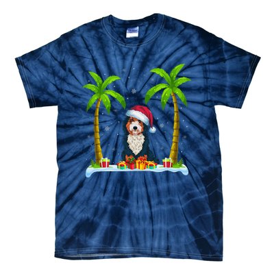 Bernedoodle Dog Santa Hat Palm Tree Beach Xmas Pajama Tie-Dye T-Shirt