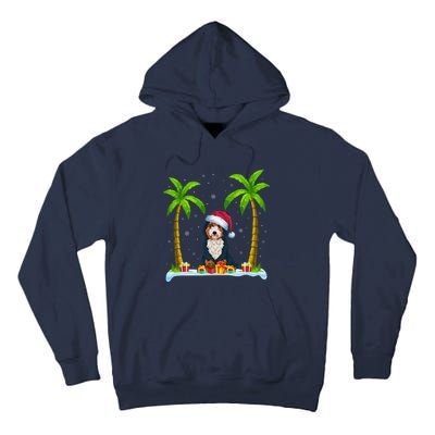 Bernedoodle Dog Santa Hat Palm Tree Beach Xmas Pajama Tall Hoodie