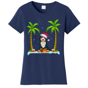 Bernedoodle Dog Santa Hat Palm Tree Beach Xmas Pajama Women's T-Shirt