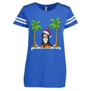 Bernedoodle Dog Santa Hat Palm Tree Beach Xmas Pajama Enza Ladies Jersey Football T-Shirt