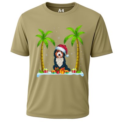 Bernedoodle Dog Santa Hat Palm Tree Beach Xmas Pajama Cooling Performance Crew T-Shirt