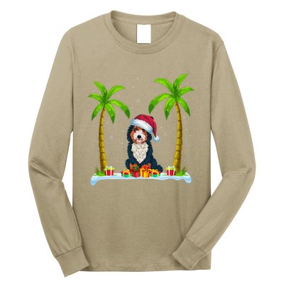 Bernedoodle Dog Santa Hat Palm Tree Beach Xmas Pajama Long Sleeve Shirt