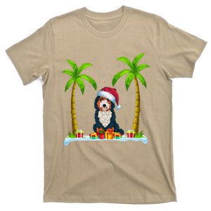 Bernedoodle Dog Santa Hat Palm Tree Beach Xmas Pajama T-Shirt